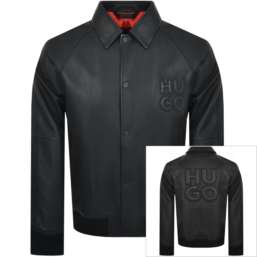 HUGO Larston Sheepskin Leather Jacket Black Mainline Menswear Denmark